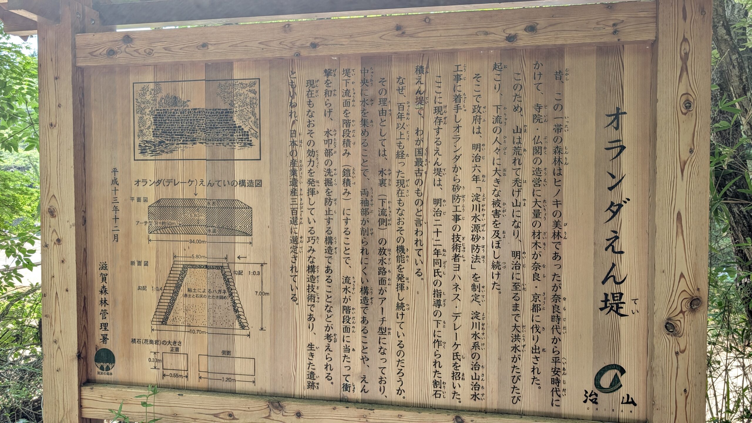 オランダ堰堤案内板