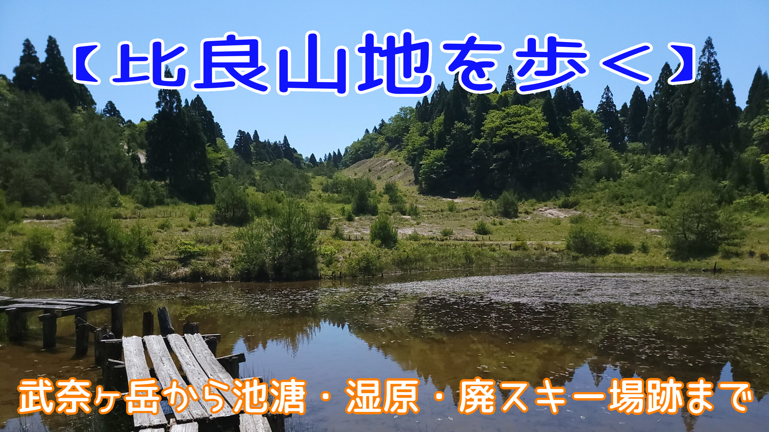 八雲ヶ原の池塘と木道、奥に旧比良山スキー場のゲレンデ跡（比良山地）